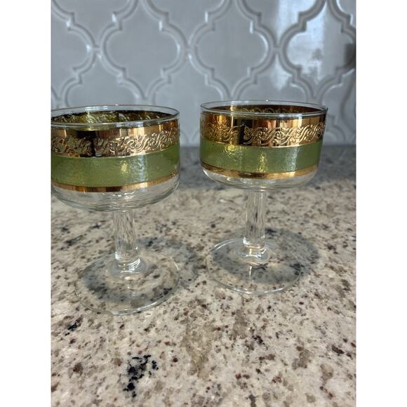Culver Starlyte Green & 22k Champagne Coupes? 4” Set of 2 - Picture 1 of 6